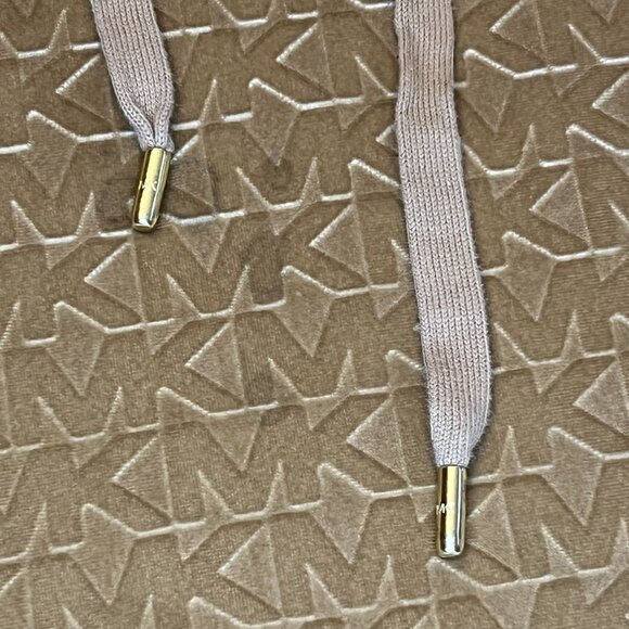 Michael Kors Women's Velour Monogram Logo Hoodie Size Medium Gold MK Print - Picture 3 of 5